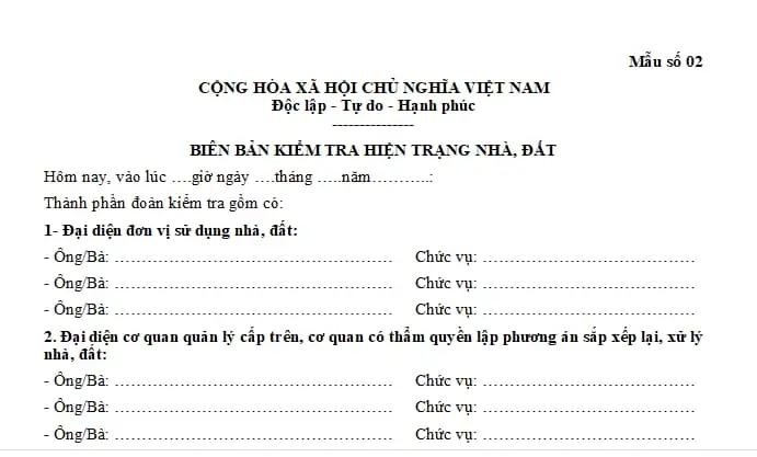 Biên Bản Kiểm Tra Hiện Trạng Xe Ô Tô