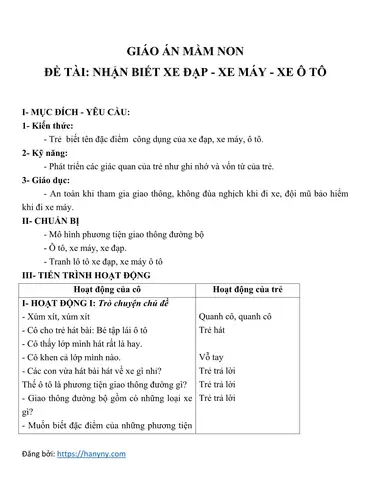 Giáo Án Khám Phá Xe Ô Tô Giáo Án Khám Phá Xe Ô Tô