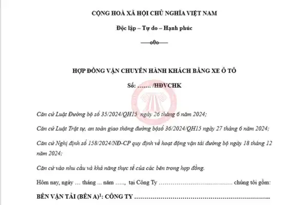 Hợp Đồng Vận Chuyển Hành Khách Bằng Xe Ô Tô: Mẫu Chuẩn & Hướng Dẫn Từ A-z Hợp Đồng Vận Chuyển Hành Khách Bằng Xe Ô Tô: Mẫu Chuẩn & Hướng Dẫn Từ A-z