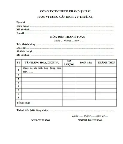 Mẫu Hóa Đơn Cho Thuê Xe Ô Tô Chuẩn Pháp Luật: Hướng Dẫn Từ A Đến Z Mẫu Hóa Đơn Cho Thuê Xe Ô Tô Chuẩn Pháp Luật: Hướng Dẫn Từ A Đến Z
