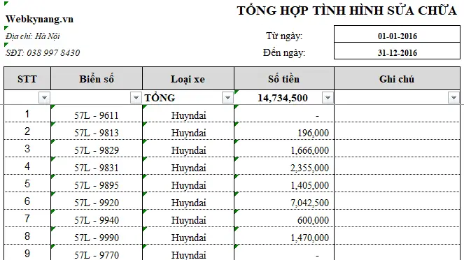 Quản Lý Sửa Chữa Xe Ô Tô Excel Quản Lý Sửa Chữa Xe Ô Tô Excel