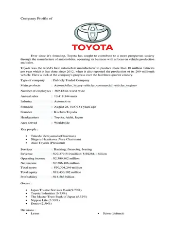 Toyota Company Profile Toyota Company Profile