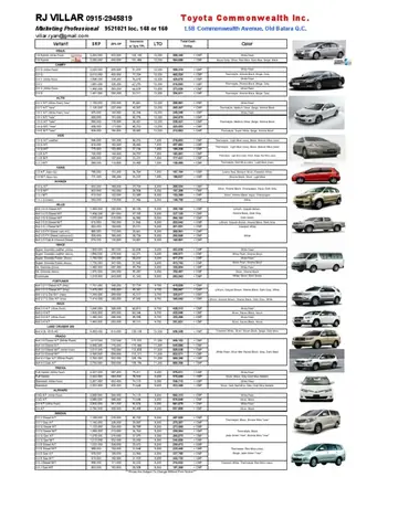 Toyota Price List Toyota Price List