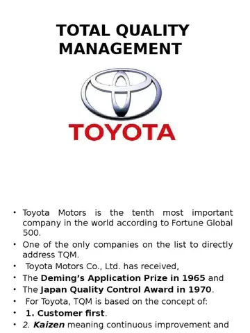 Toyota Total Quality Management Toyota Total Quality Management