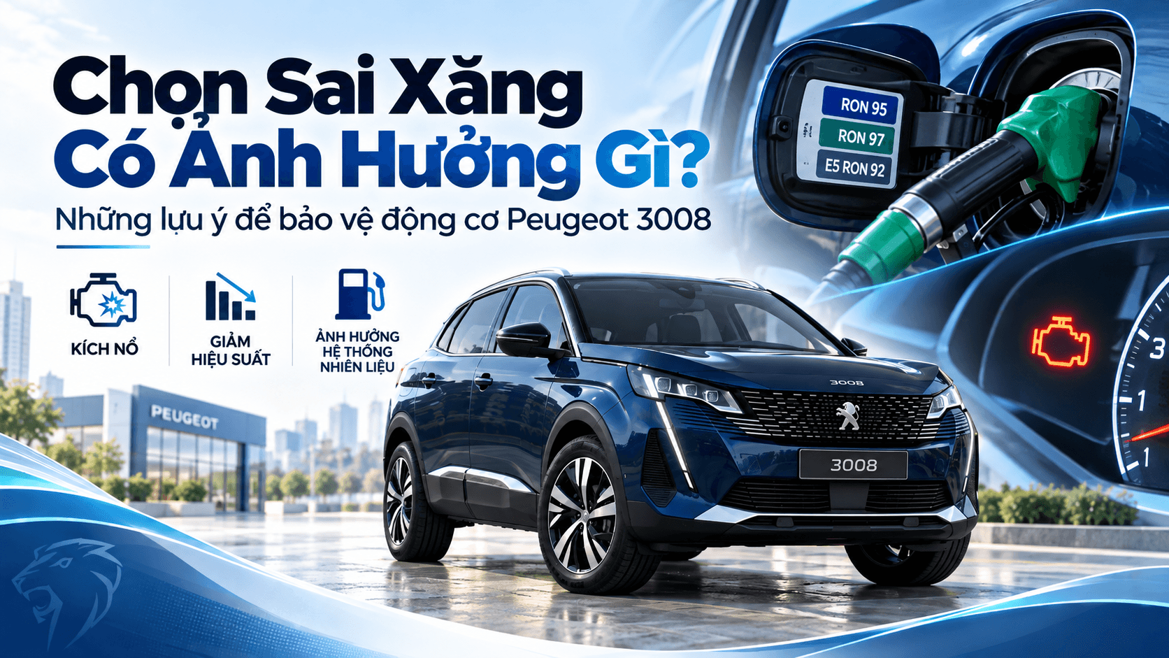 Những ảnh hưởng khi Peugeot 3008 sử dụng sai loại xăng như kích nổ và giảm hiệu suất động cơ