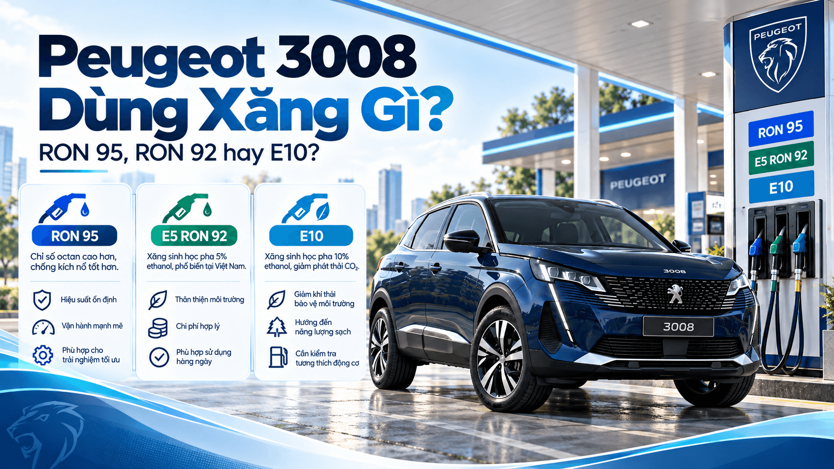Các loại xăng RON 95, RON 92 và E10 dành cho Peugeot 3008