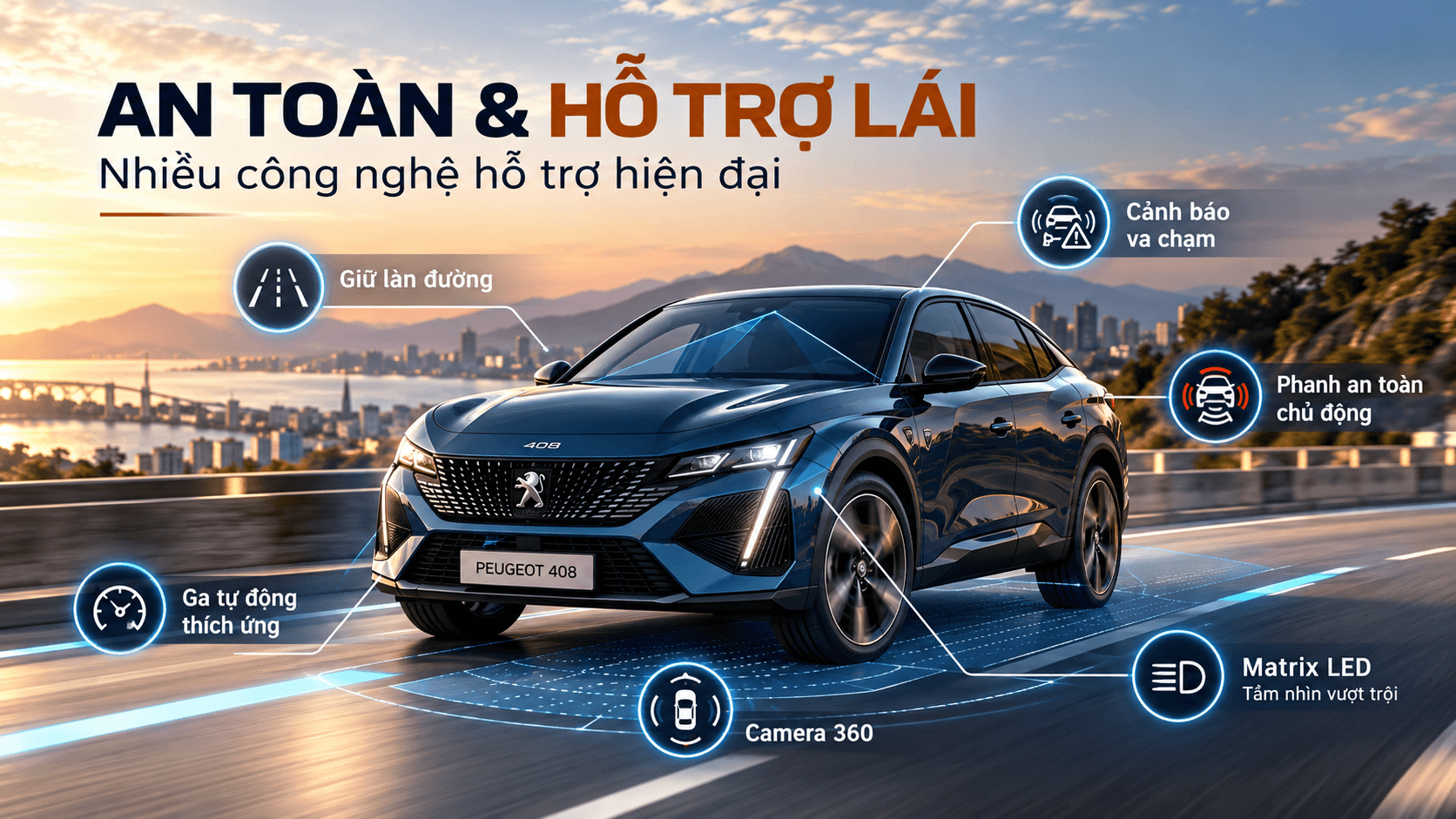 Công nghệ an toàn Peugeot 408 với các tính năng hỗ trợ giữ làn đường và cảnh báo va chạm