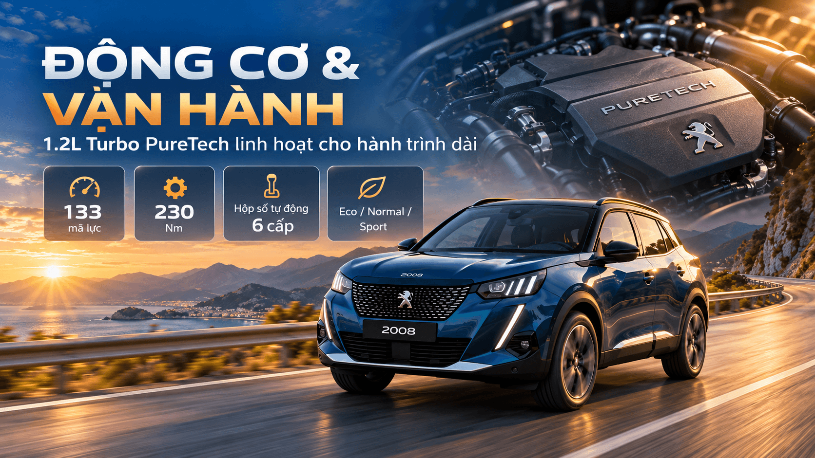Động cơ Peugeot 2008 1.2L Turbo PureTech công suất 133 mã lực phù hợp di chuyển đường dài
