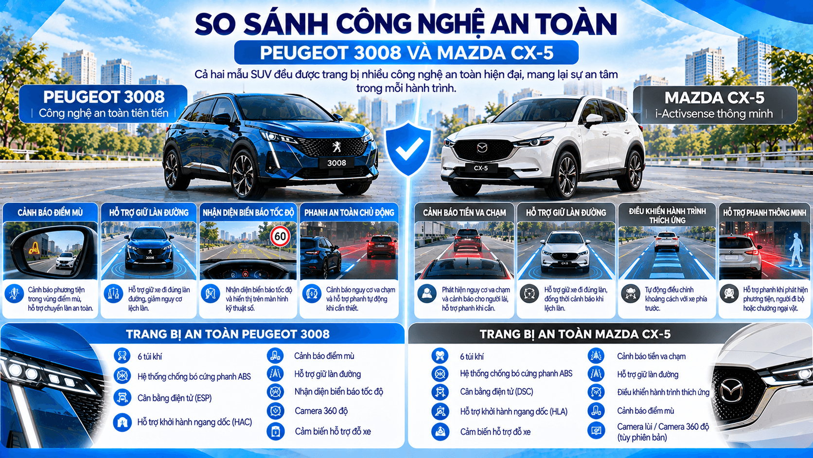 Công nghệ an toàn Peugeot 3008 và Mazda CX-5