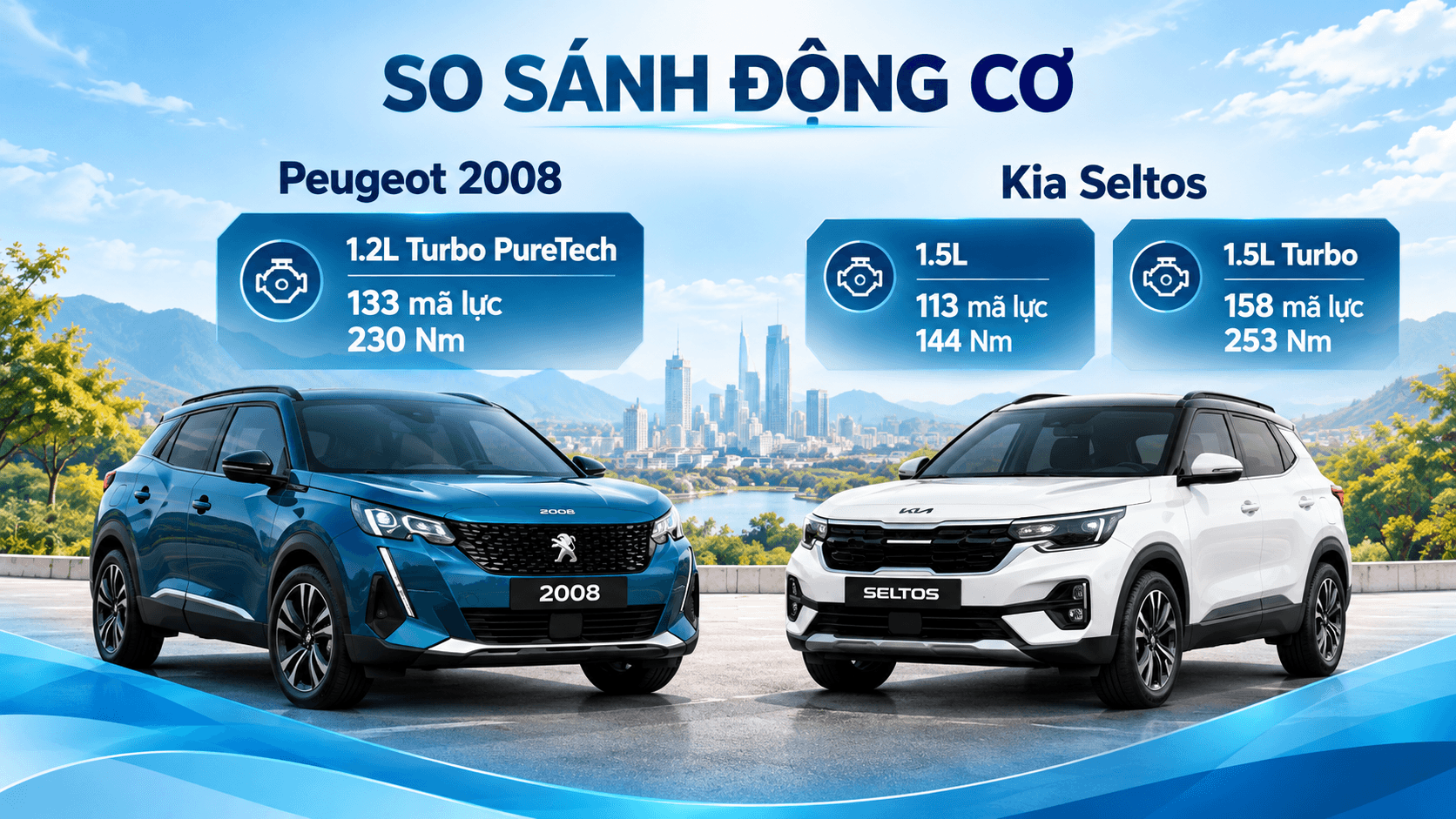 So sánh động cơ Peugeot 2008 1.2L Turbo PureTech và Kia Seltos 1.5L, 1.5L Turbo