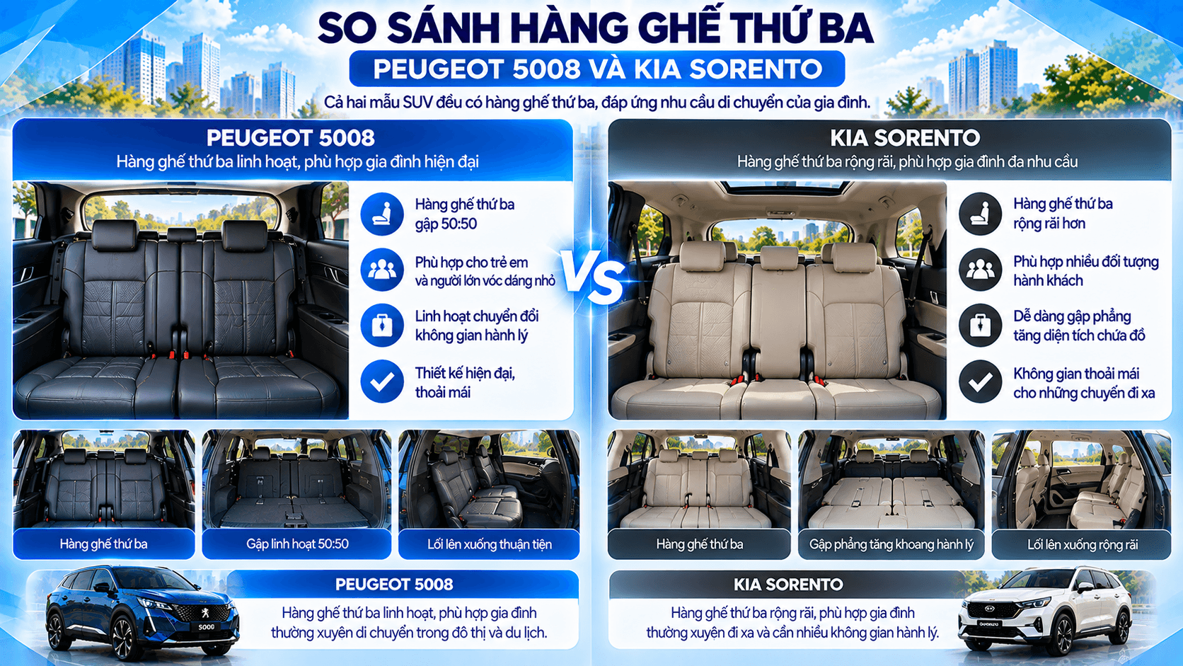 Hàng ghế thứ ba Peugeot 5008 và Kia Sorento
