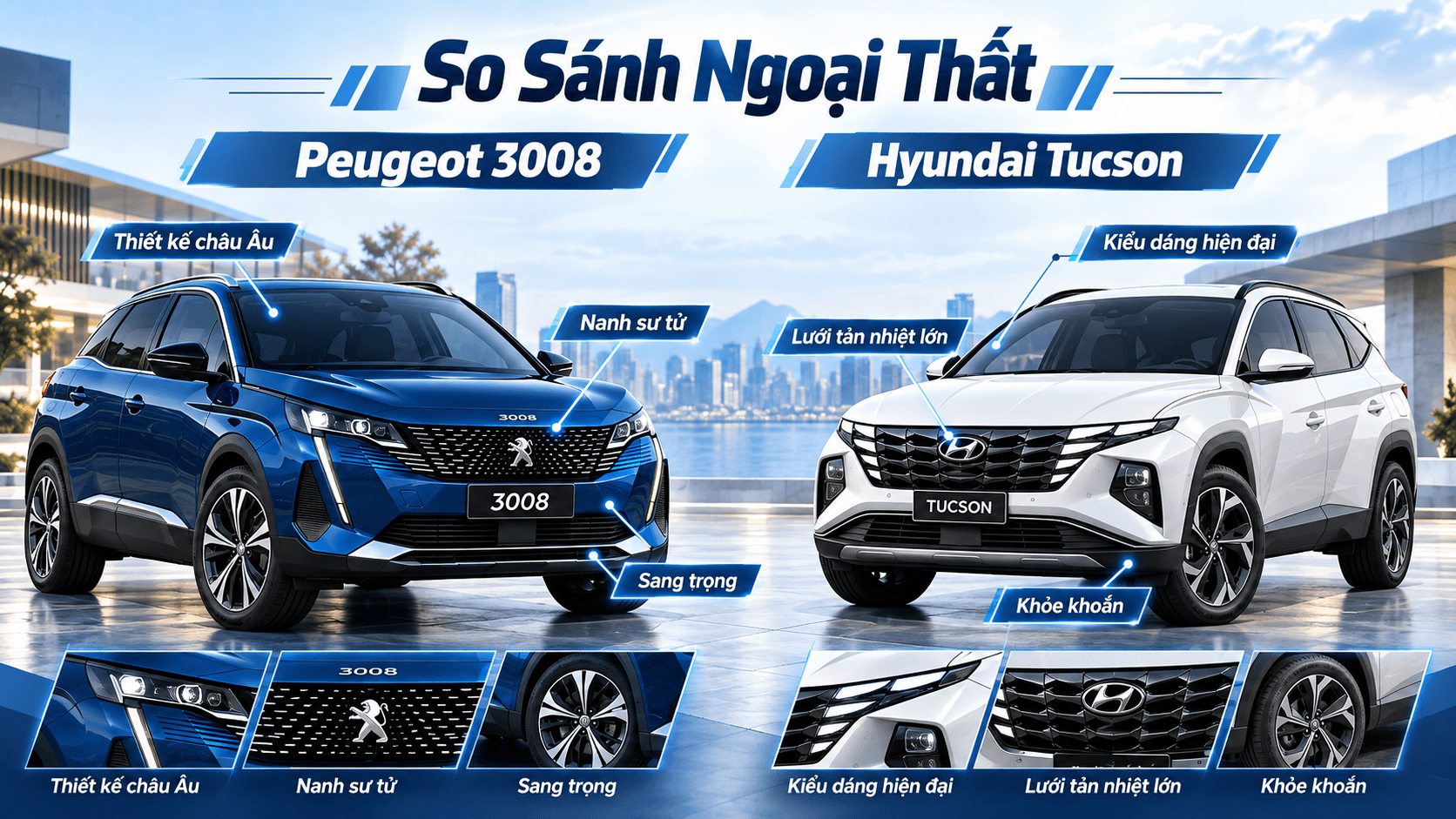Ngoại thất Peugeot 3008 và Hyundai Tucson