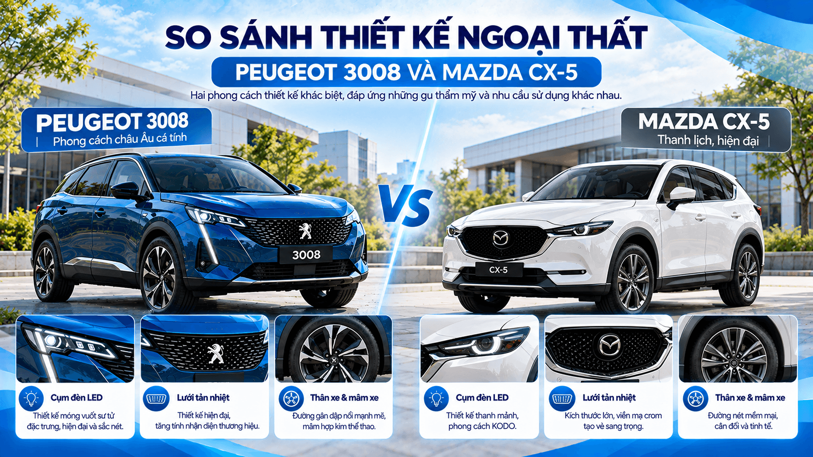 Thiết kế ngoại thất Peugeot 3008 và Mazda CX-5