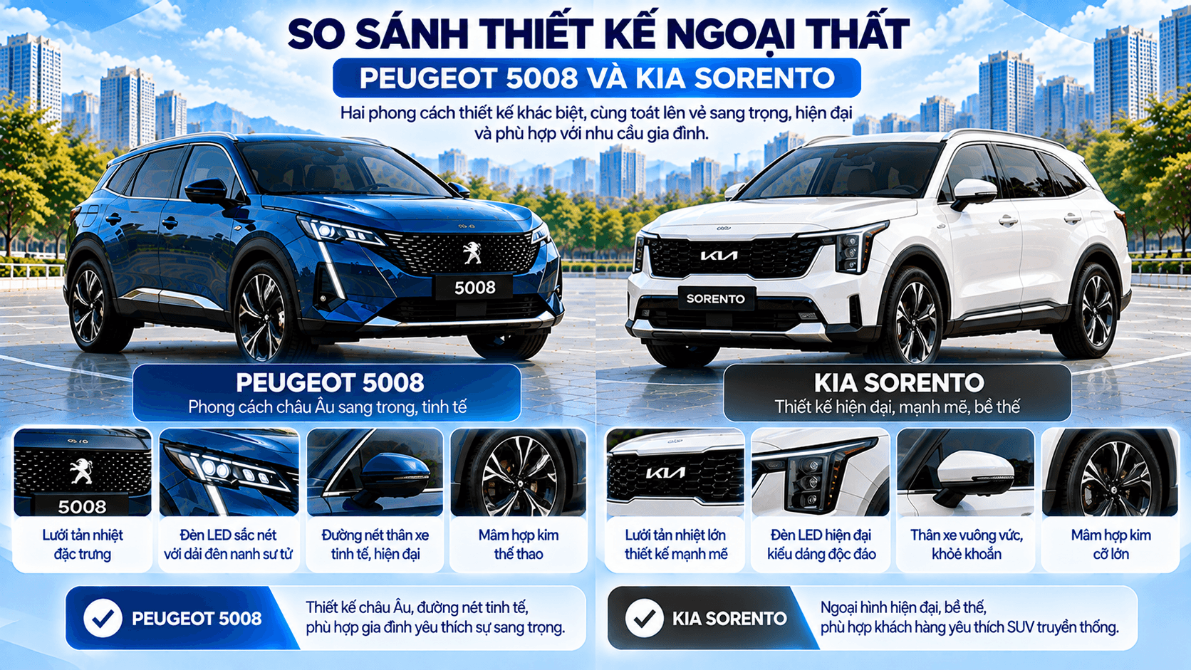 Ngoại thất Peugeot 5008 và Kia Sorento