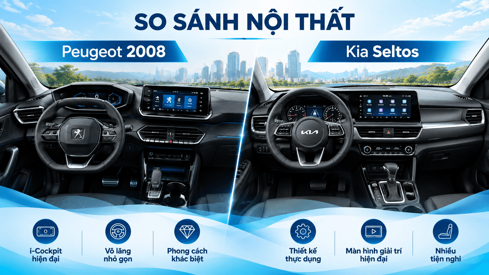 So sánh nội thất Peugeot 2008 i-Cockpit và Kia Seltos với thiết kế khoang lái hiện đại