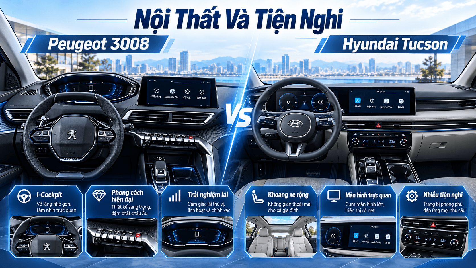 Nội thất Peugeot 3008 và Hyundai Tucson